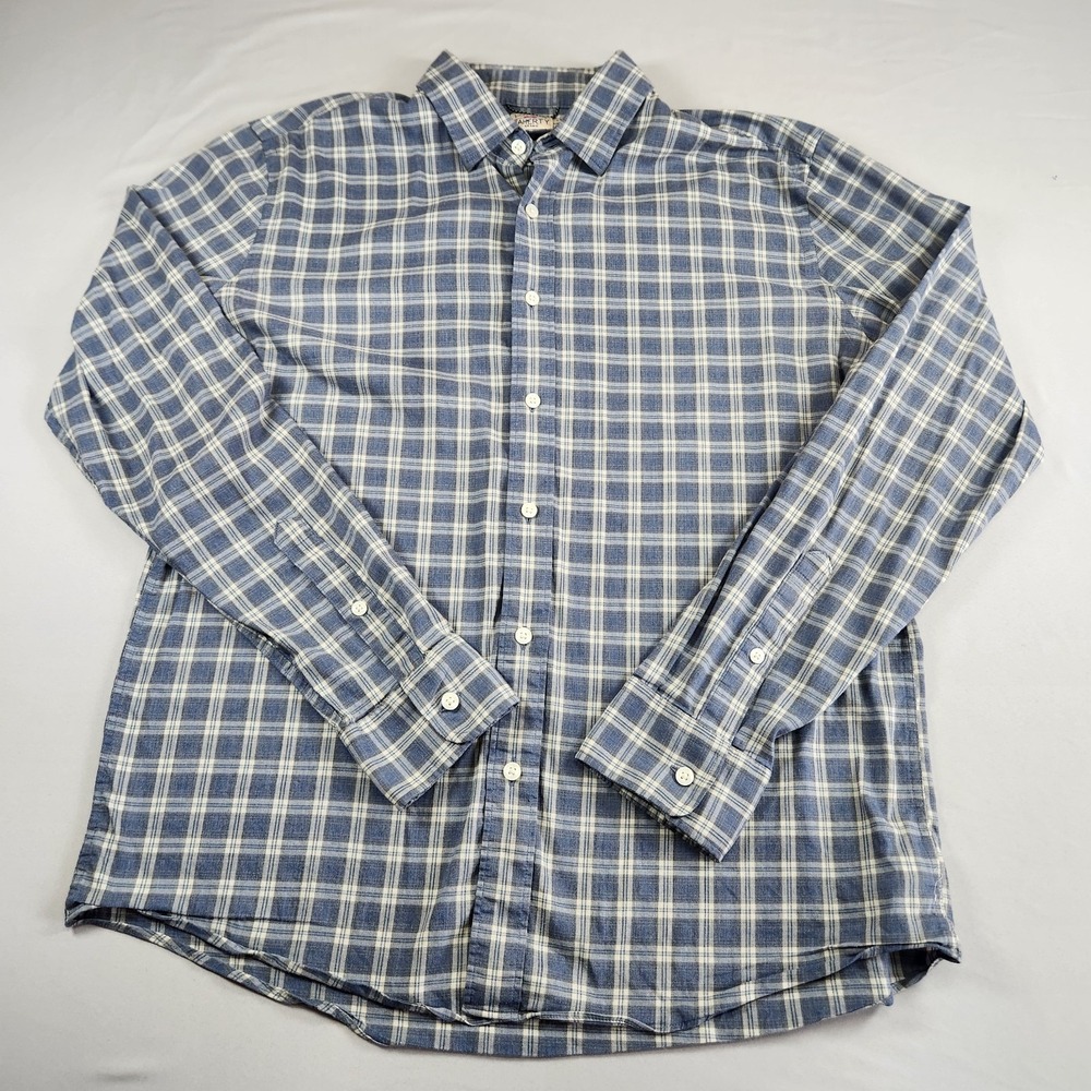 Faherty Shirt Mens Large Blue Plaid Button Up Long Sleeve Supima Cotton Blend